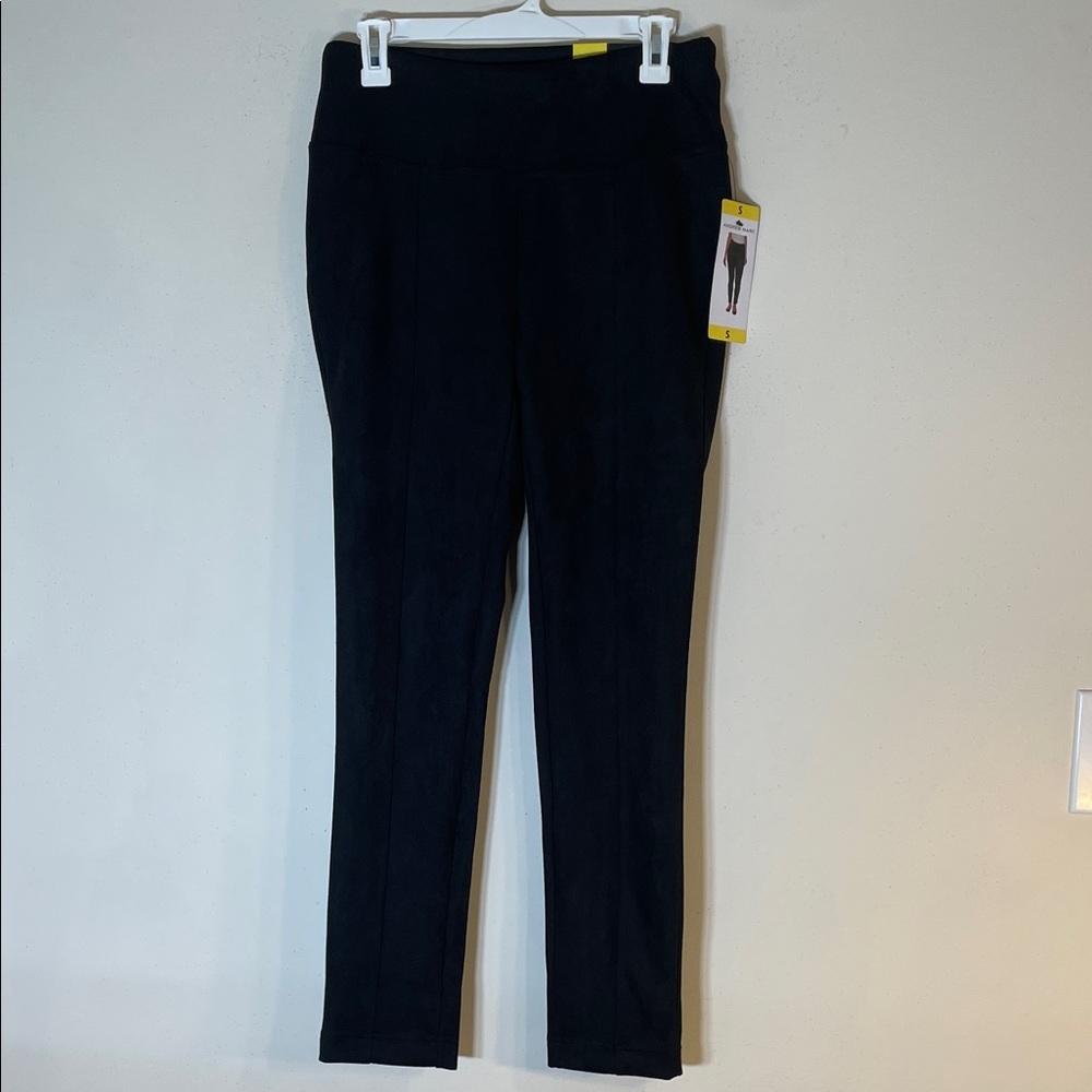 Andrew Marc Black Faux Suede Pull-Up Trousers. S. NWT.